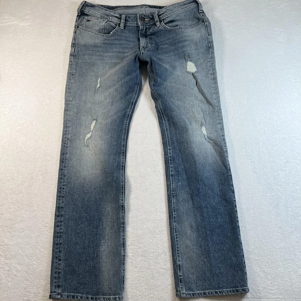 Buffalo David Bitton Six-x Jeans Mens 33x30 Blue Straight‎ Stretch Denim Skull